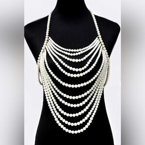 Cream Pearl Body Chain Statement Necklace